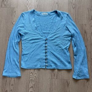 Reformation Blue Ribbed Button-Up Top